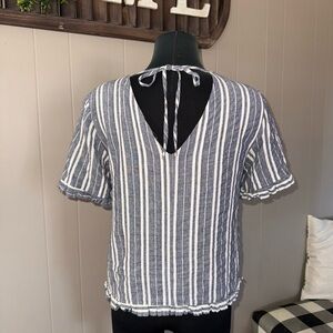 English Factory • Linen/Cotton Striped Tie Back Blouse